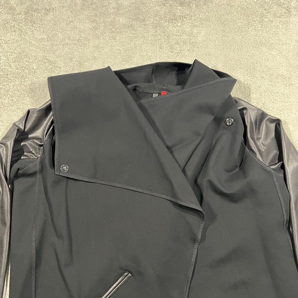 Spanx Drape Front Cardigan Jacket Womens XL Ponte Faux Leather Black - Picture 2 of 11